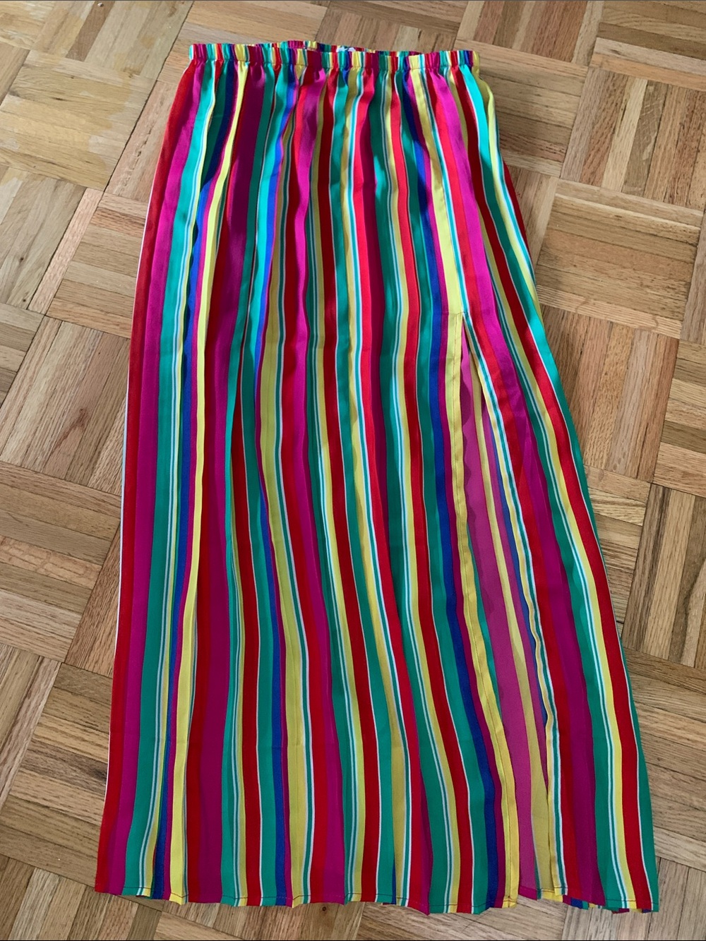 BB Dakota NWOT Multicolor Striped Maxi Skirt Pleated w/ Front Leg Slit